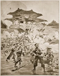 La Guerra Chino-Japonesa, La Batalla de Ping Yang: una lucha por los fuertes periféricos, ilustración de 